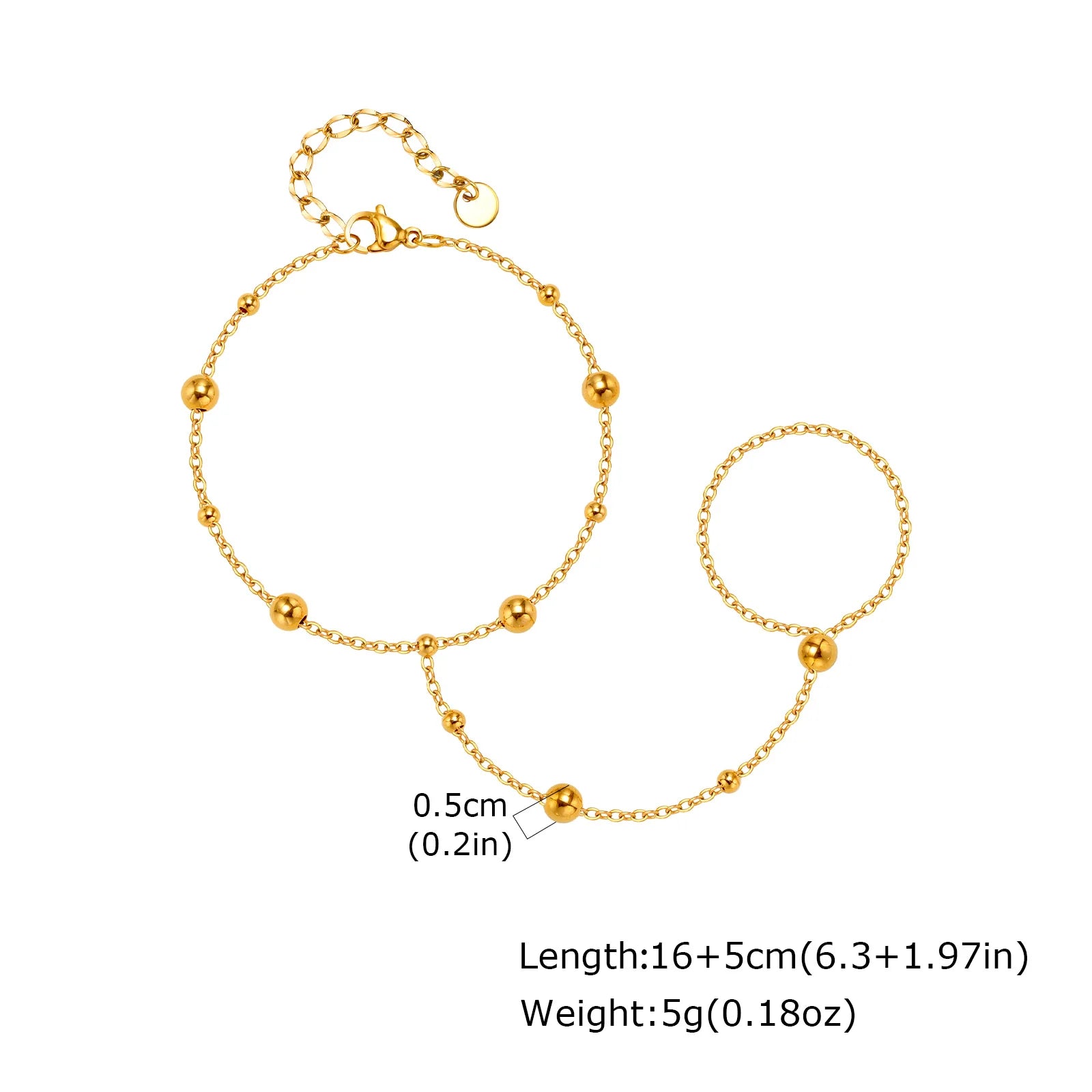 Stainless Steel Hand Chain Ring Bracelet for Women, Adjustable Gold Plated Doule-layer Bracelets, Christmas Party Jewelry