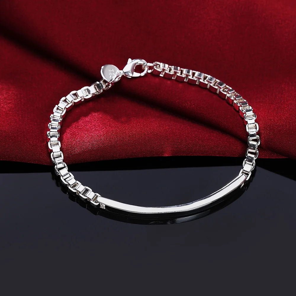 Classic Flat Sideways Chain Bracelet 925 Sterling Silver Men Women Jewellery