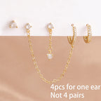 4PCS Women's Earrings Set Stainless Steel Zirconia Moon Star Punk