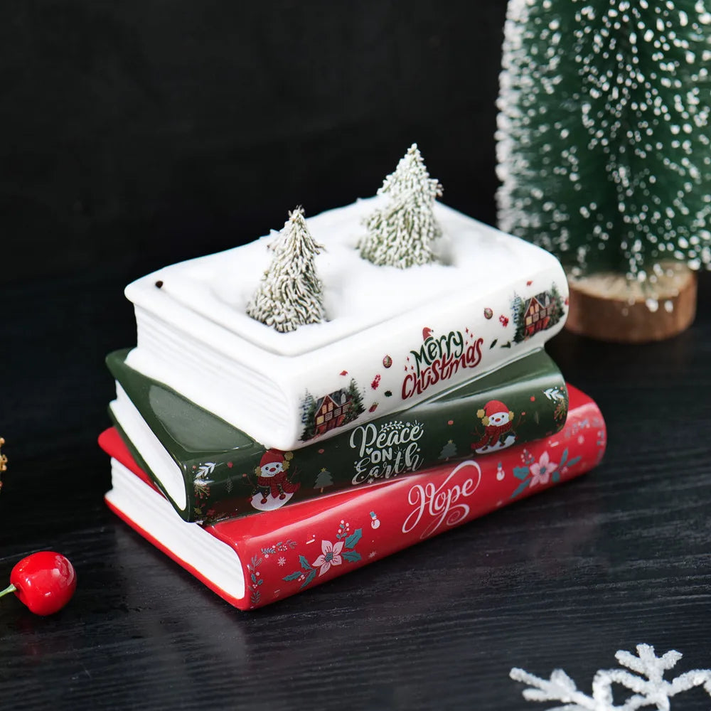 Small Ceramic Book-Shaped Planter with Hole Bookshelf Home Desk Decoration Accessories