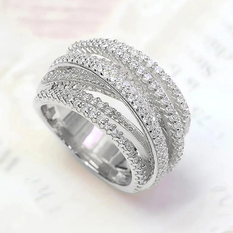925 Sterling Silver Classic Vintage Line Wrap Zircon Ring Party Luxury Fashion Hot Sales