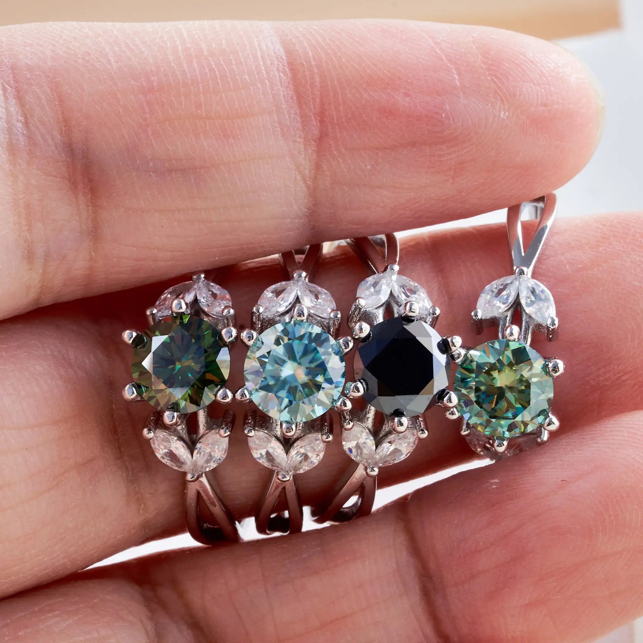 Original 925 Sterling Silver Ring  blue Moissanite Diamonds with Certificate Fine Jewelry Wedding Engagement Rings for Women