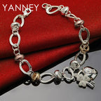 925 Sterling Silver 8-inch Heart Four-Leaf Clover Bracelet Women Party Gift