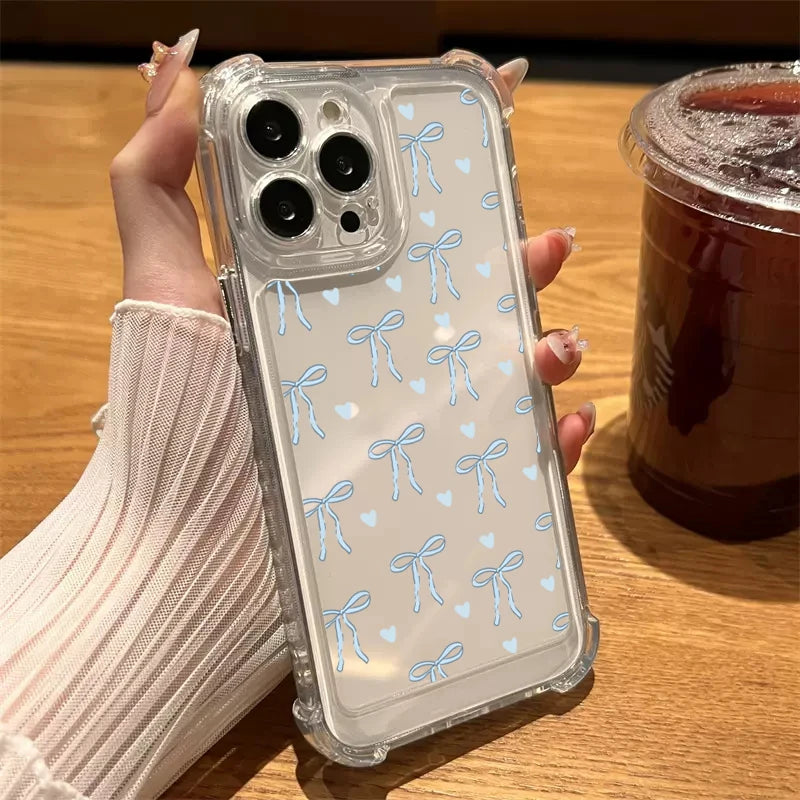 Colourful Bow Print Clear Case for iPhone 16 15 14 13 12 Pro Max SE