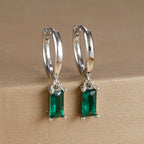 18K Gold Plated Green Zirconia Huggies Hoop Earrings Square Pendant
