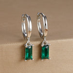 18K Gold Plated Green Zirconia Huggies Hoop Earrings Square Pendant