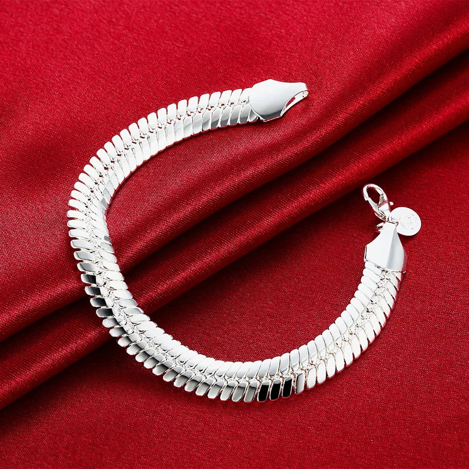 10mm Snake Chain Bracelet 21cm 925 Sterling Silver Noble Men Women Wedding