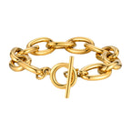 Chunky Bold Toggle Bracelets for Women, Stainless Steel OT Buckle Link Chain Bracelet Gold Plated Tarnish Free