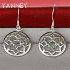925 Sterling Silver Floral Openwork Pendant Earrings Women Wedding Jewellery