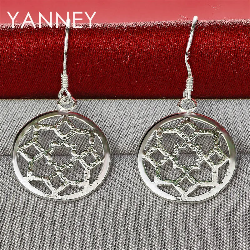 925 Sterling Silver Floral Openwork Pendant Earrings Women Wedding Jewellery