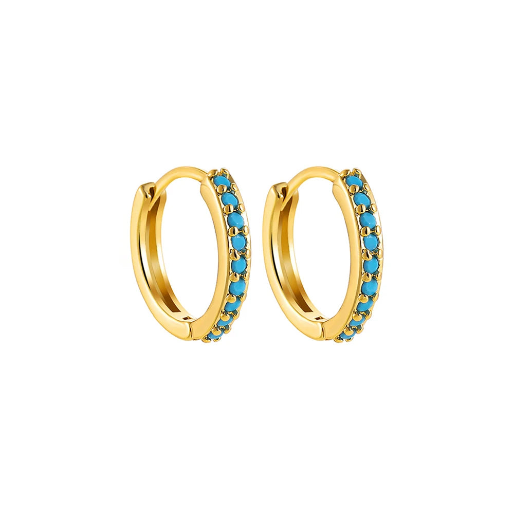 Fashion Crystal Zirconia Small Hoop Earring Geometric Circle Green
