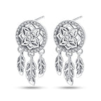 925 Sterling Silver Dreamcatcher Feather Ear Studs Hoop Earrings Jewellery Gift