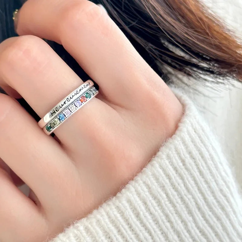 925 Sterling Silver Luxury Jewellery Bilayer Colour Zircon Adjustable Ring Engagement Accessory