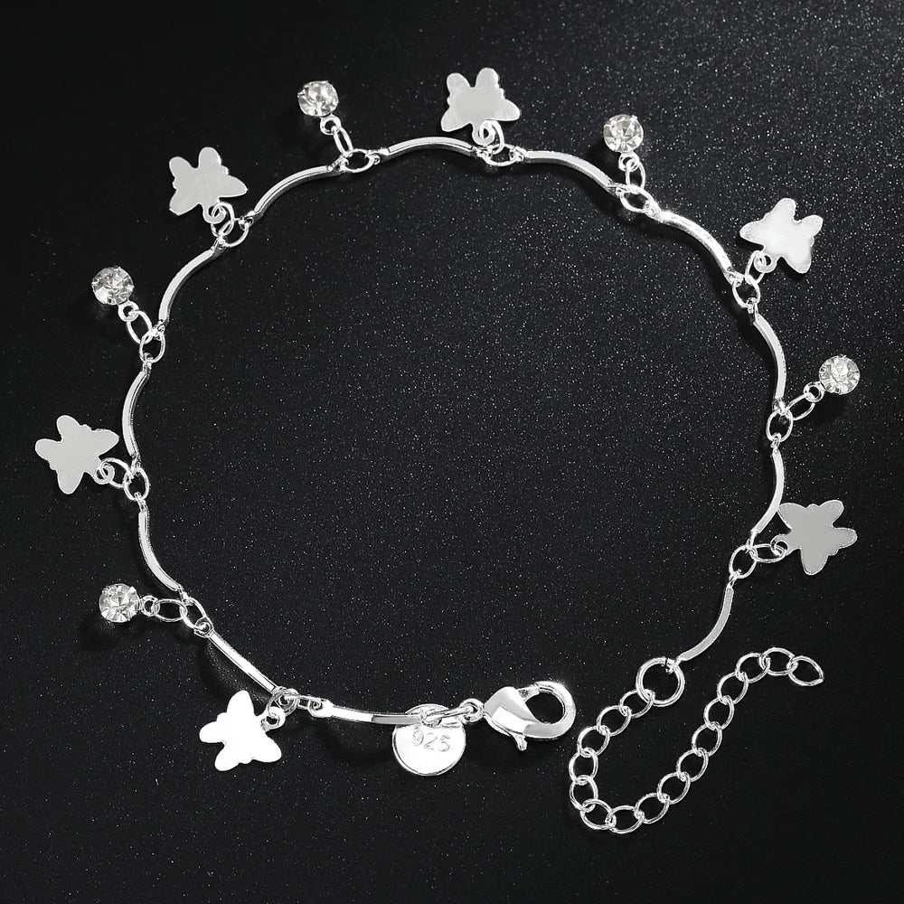 Zircon Butterfly Chain Bracelet 925 Sterling Silver Elegant Wedding Jewellery