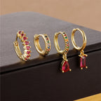 4pcs Korean Stainless Steel Zircon Water Drop Piercing Earrings Set