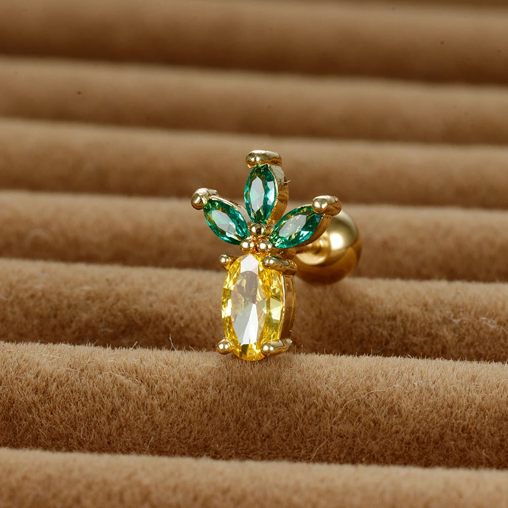 12 Styles Crystal Zircon Mini Fruit Stud Earrings Stainless Steel