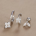 3PCS Vintage Design Four Flower Zircon Hoop Earrings Set Steel