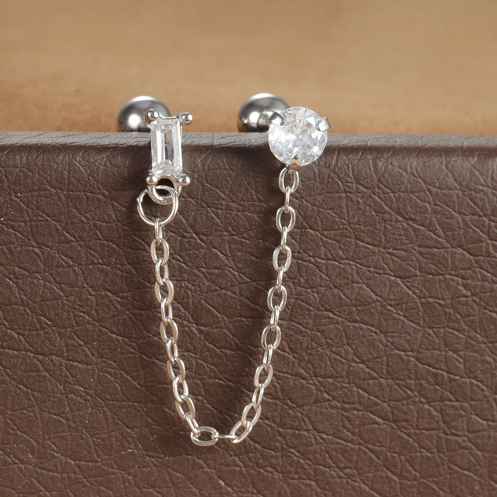 Stainless Steel Zircon Crown Stud Earrings Women 18K Gold Double Studs