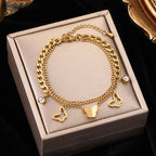 Reversible Heart Stainless Steel Charm Bracelet 18K Gold Plated Waterproof