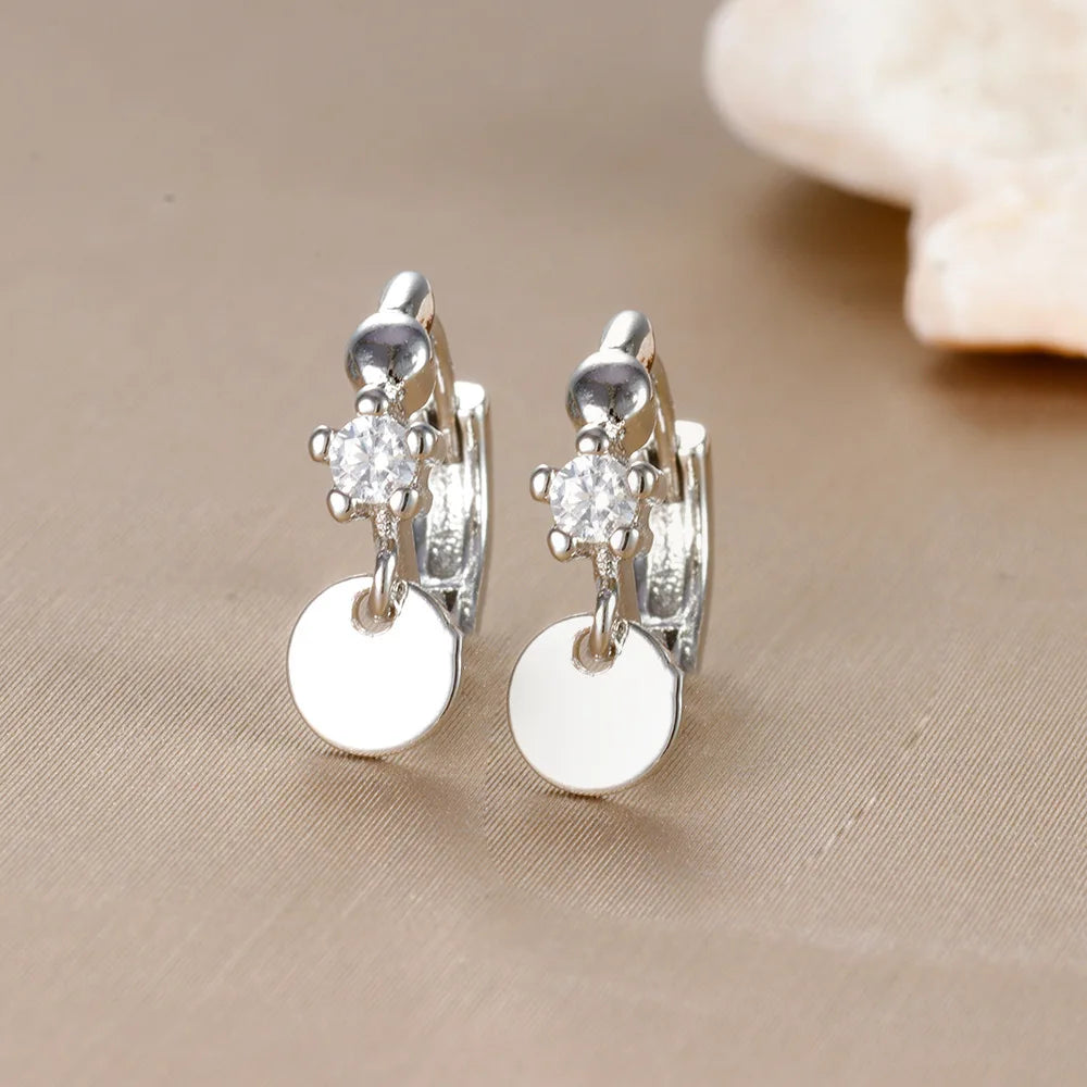 2023 Simple Crystal Zircon Small Hoop Earrings Disc Pendant Piercing