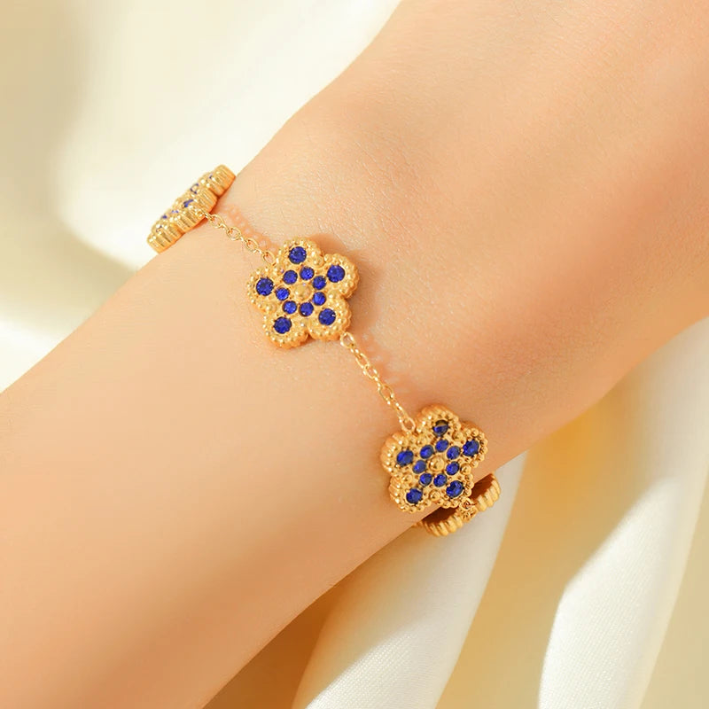 Flower Clover Zircon Stainless Steel Bracelet 2025 Trendy Wrist Chain