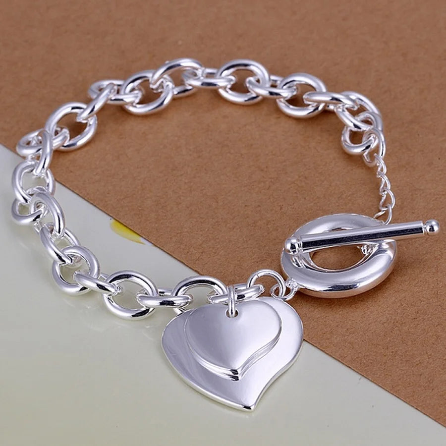 Square Solid Chain Bracelet 925 Sterling Silver Men Women Party Fashion Gift