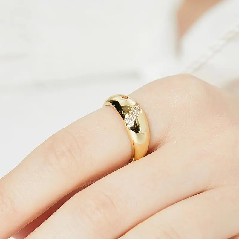 925 Sterling Silver Gold Colour Ring Fashion Classic Simple Couple's Wedding Engagement Jewellery