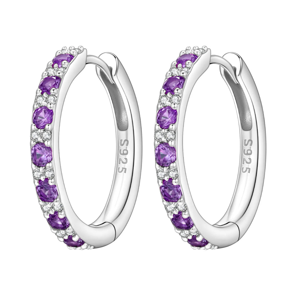 925 Sterling Silver Sparkling Zircon Hoop Earrings Trendy Jewellery Gift