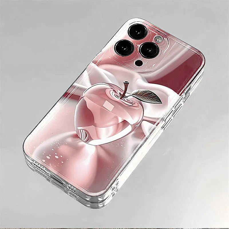 Crystal Cherry Print Case for iPhone 17 16 15 14 13 12 11 Pro Max Plus Air