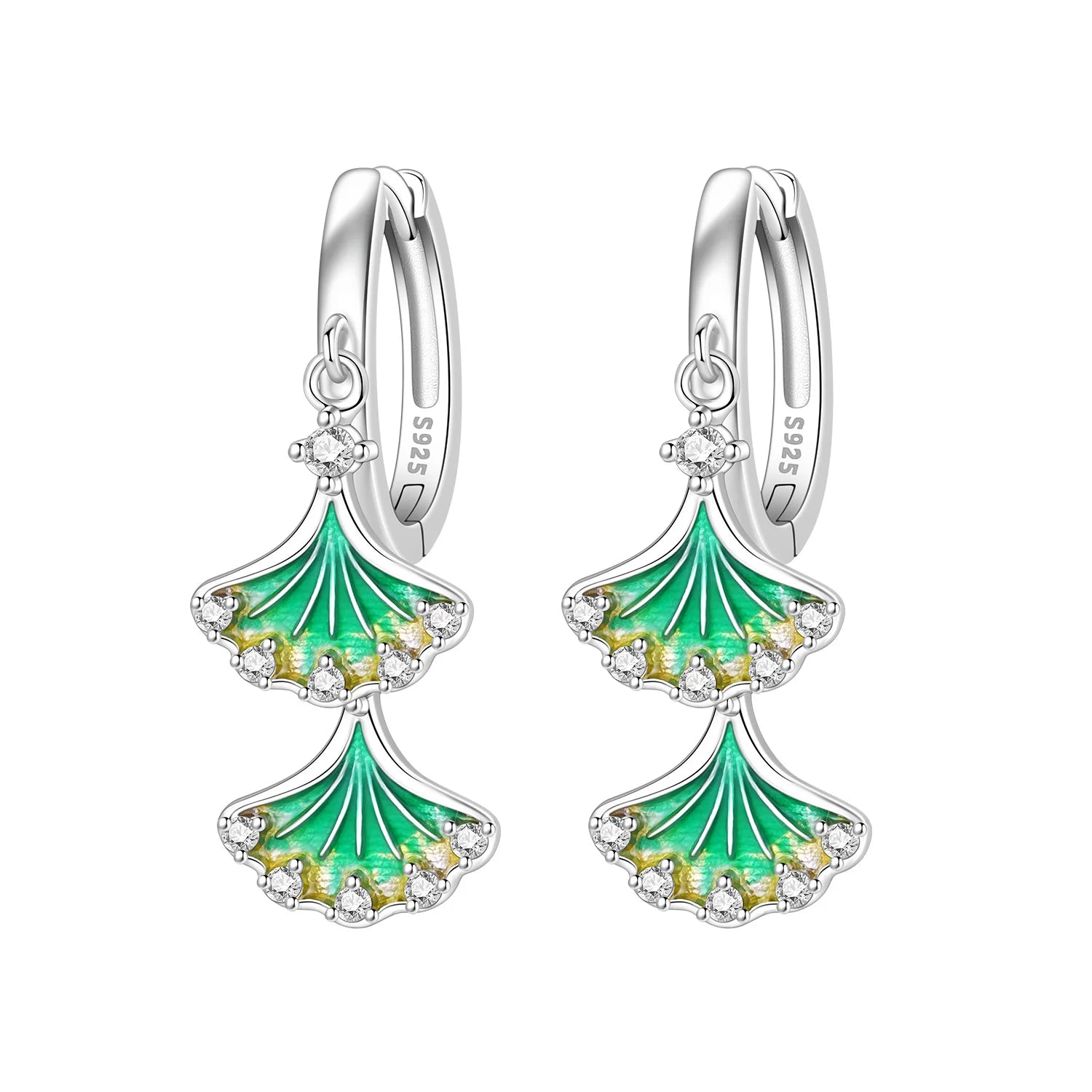 925 Sterling Silver Animal Plant Green Zircon Circle Hoop Earrings Jewellery