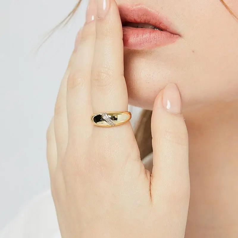 925 Sterling Silver Gold Colour Ring Fashion Classic Simple Couple's Wedding Engagement Jewellery