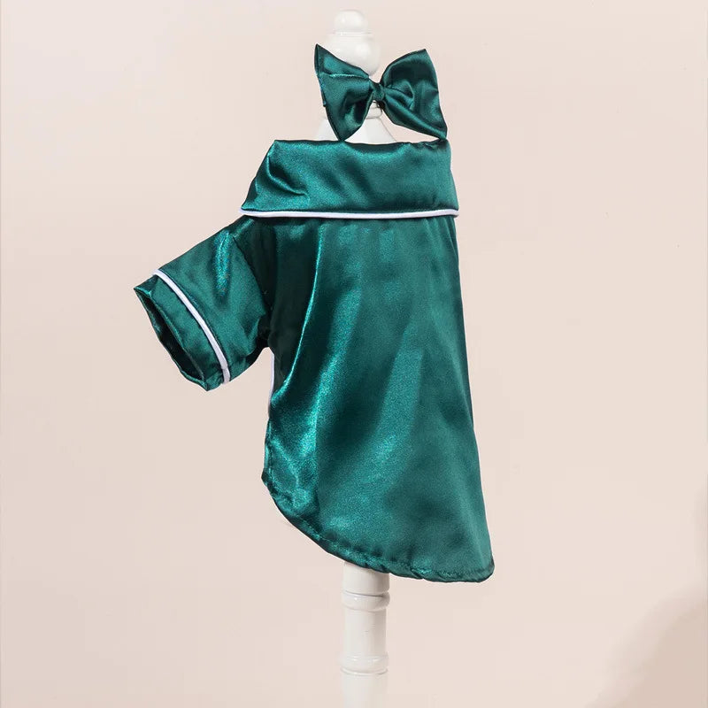 Solid Colour Cat Dog Pajamas Set Soft Home Outfit with Flower Headband