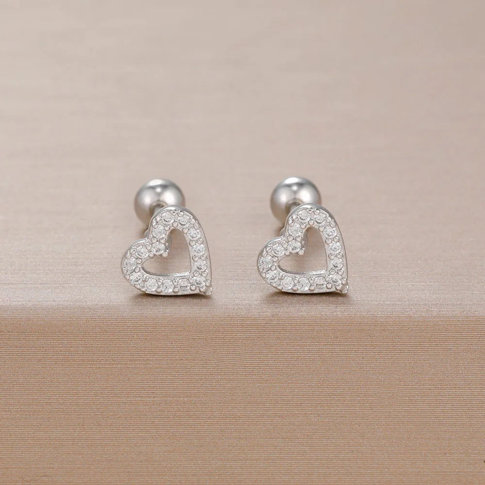 1Pair Stainless Steel CZ Zircon Heart Earrings Gold Colour Studs