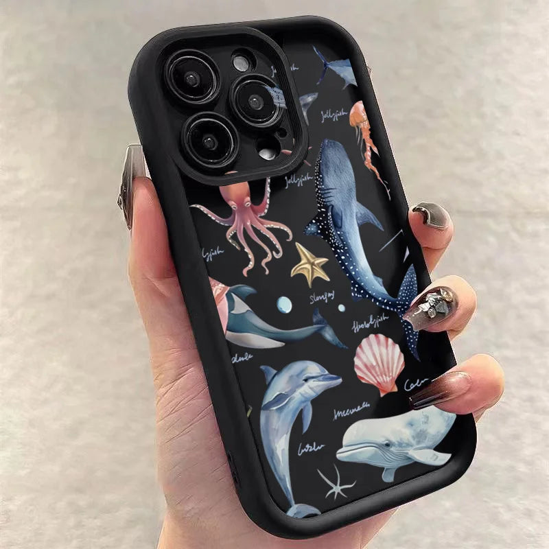 Whale Swimming Sea Case for iPhone 16 15 14 13 12 11 Pro Max Plus XR SE2