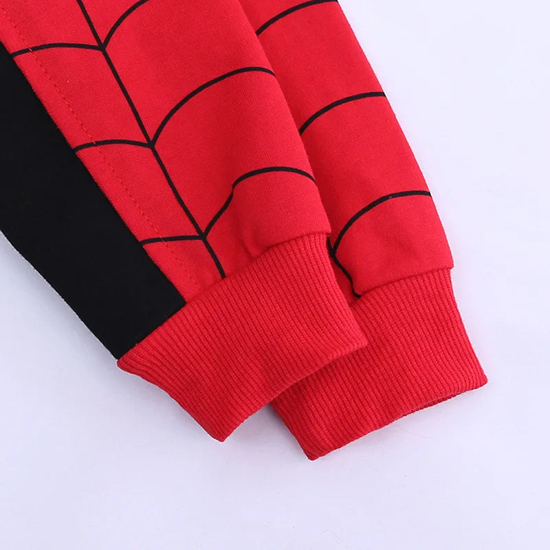 3pcs Spiderman Cosplay Costume Kids Boys Hooded Vest T-Shirt & Pants Tracksuit