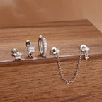 4PCS French Design Tassel Chain Pendant Hoop Earrings Set Zircon Stud