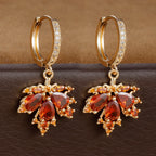 2pcs Vintage Crystal Zircon Maple Leaf Earrings Women Hoop Piercing