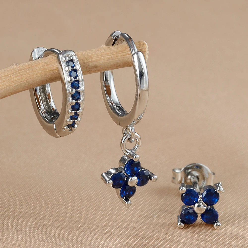 3PCS Gold Colour Crystal Zirconia Drop Earrings Flower Dangle Set