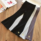 Girls Flare Leggings 2025 Casual Elastic Pants Heart Embroidery Slim Fit