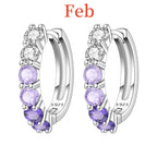 925 Sterling Silver Lucky Month Birthday Stone Hoop Earrings Trendy Jewellery