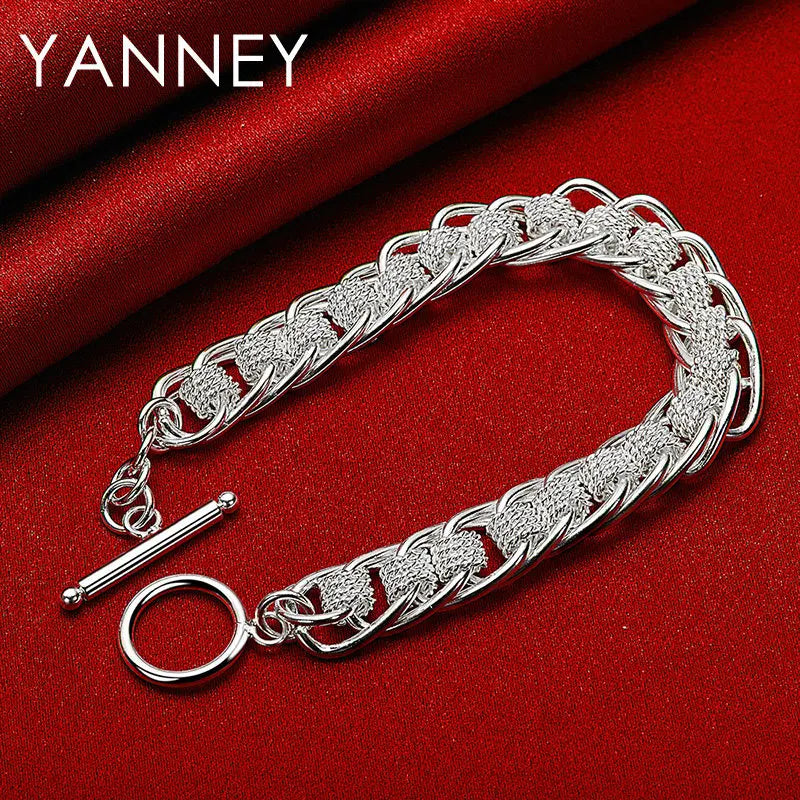925 Sterling Silver 8-inch Braided Bracelet Men Women Hip Hop Jewellery Gift