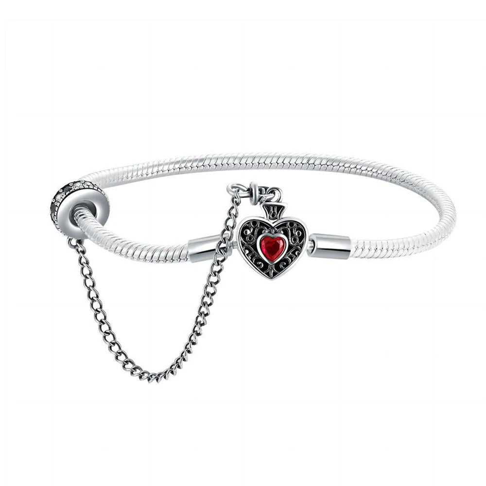 For Women 925 Sterling Silver Moments Heart Closure Bracelet Classic Snake Chain Jewelry Gift Fit Original Charm DIY