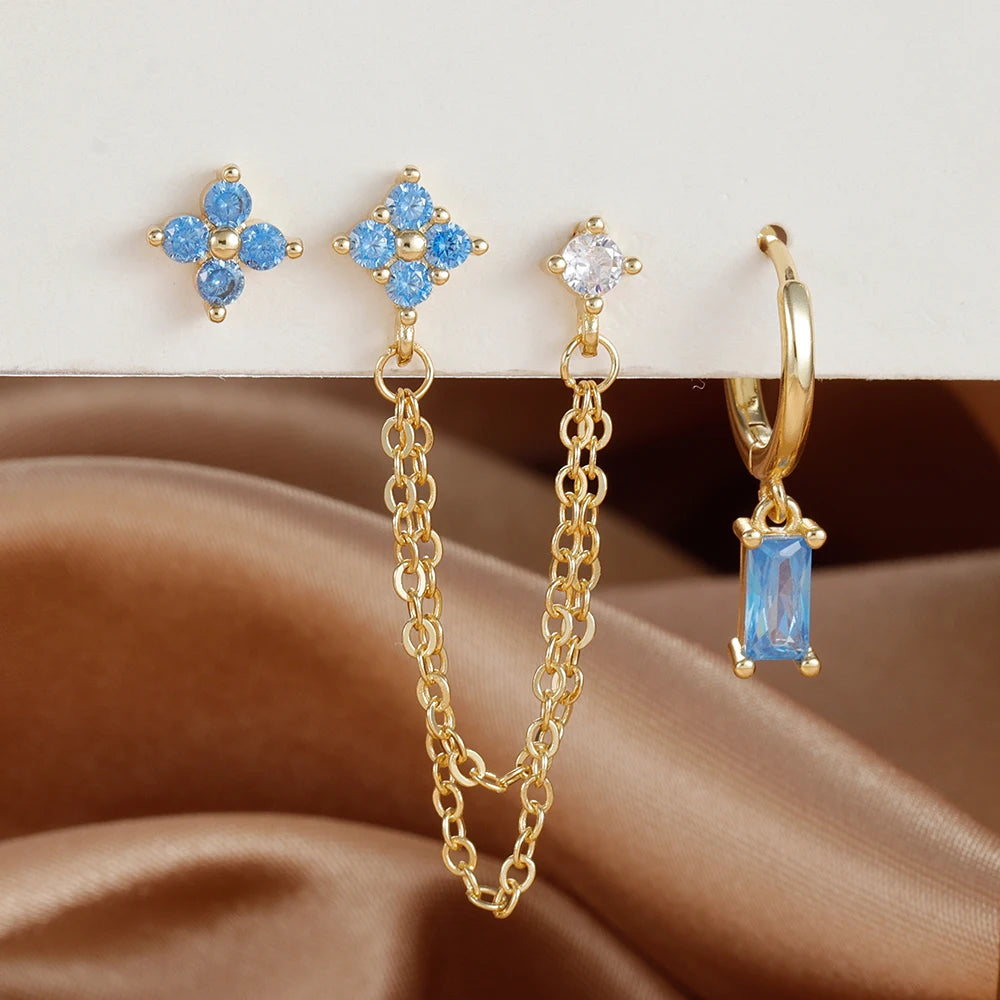 3PCS Exquisite Stainless Steel 12 Constellation Birthstone Earrings Set