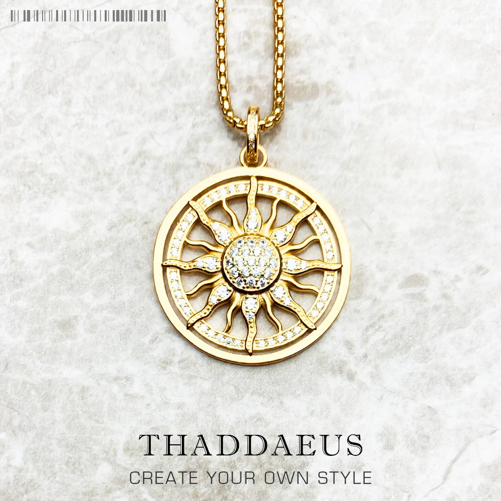 Gold Colour Sun Link Chain Necklace Ethnic 925 Sterling Silver Men Women Gift