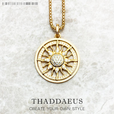 Gold Colour Sun Link Chain Necklace Ethnic 925 Sterling Silver Men Women Gift