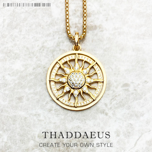 Gold Colour Sun Link Chain Necklace Ethnic 925 Sterling Silver Men Women Gift