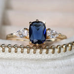Royal Blue Stone Square Wedding Bands Gold Color Metal Minimalist Female White Zircon Promise Engagement Rings For Women Jewelry