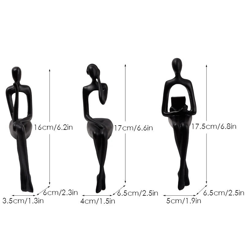 Set of 3 Abstract Figurines Nordic The Thinker Modern Art Sculpture Bookshelf Decor
