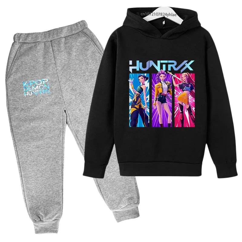 Kids Kpop Demon Hunters Anime Print Hoodie & Pants Tracksuit 2-13 Years