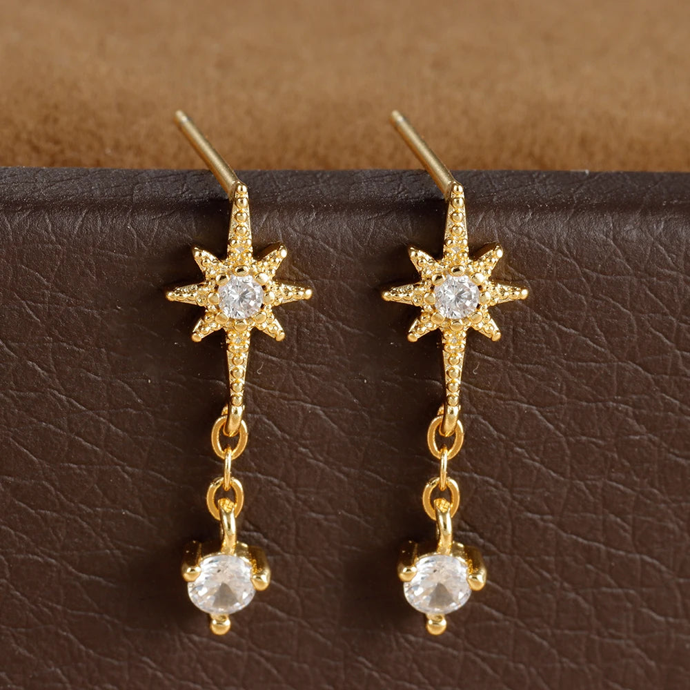Vintage Crystal Zirconia Stainless Steel Earrings Star Pendant